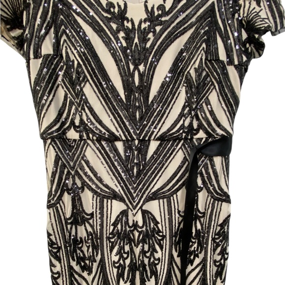 R&M Richards Short Sleeve Sweetheart Neck Embellished Sequin Panel Godet Dress - Picture 6 of 15